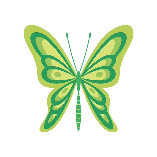 Mariposa de color exótico Alas de polilla dibujadas a mano o insecto Animal tropical de dibujos animados Icono de vector aislado