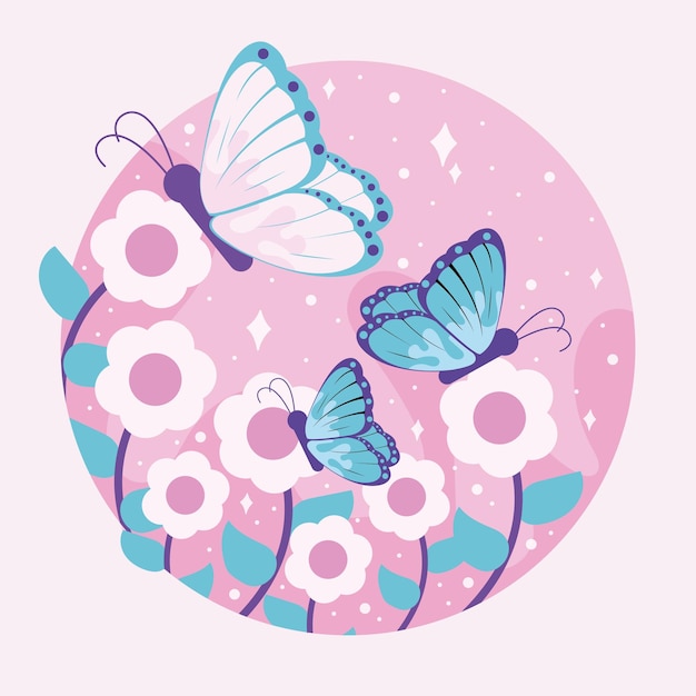 Mariposa de colores en una flor La temporada de primavera Ilustración vectorial