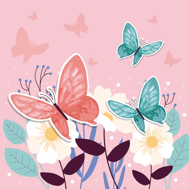 Mariposa de colores en una flor La temporada de primavera Ilustración vectorial