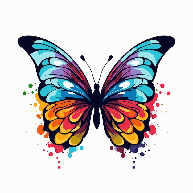 Vector mariposa de colores con salpicaduras en fondo blanco ilustración vectorial