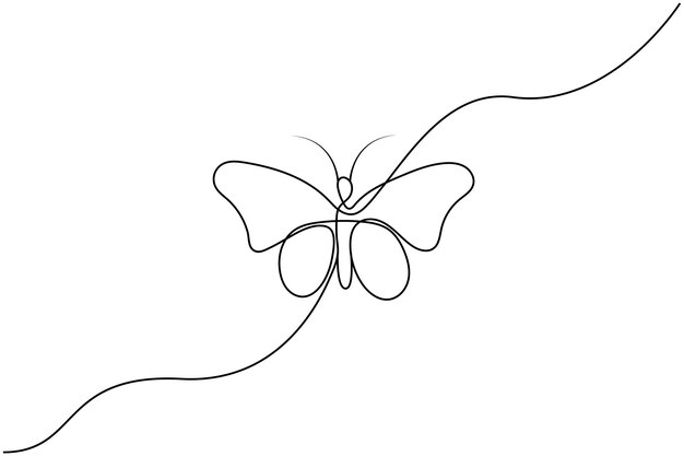 Mariposa dibujo continuo de una línea de arte vectorial de contorno aislado fondo blanco