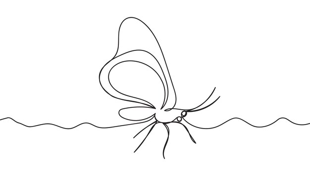 Mariposa un elemento de dibujo de línea continua aislado sobre fondo blanco