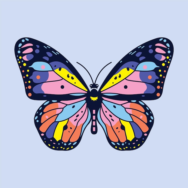 Mariposa estilizada Groovy aislada colorida