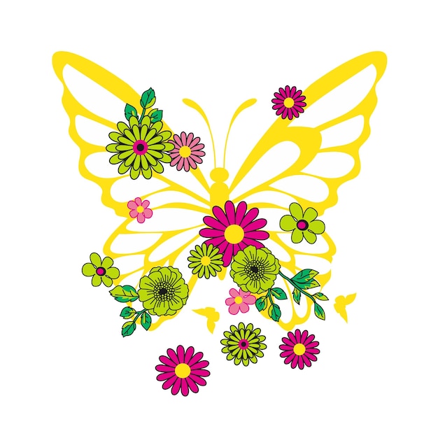mariposa, flores, vector, ilustración
