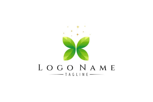 Mariposa de hoja natural en diseño de logotipo simple