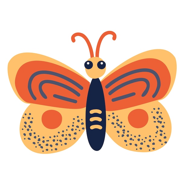 Mariposa. Ilustración de vector de un insecto divertido en estilo de dibujos animados.