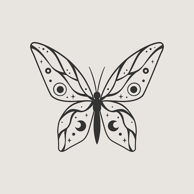 Mariposa lineal mística Perfecta para el diseño de tarjetas de proyectos místicos y la fabricación de carteles
