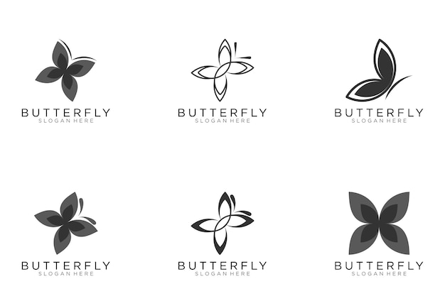 Mariposa logo vector conjunto negro