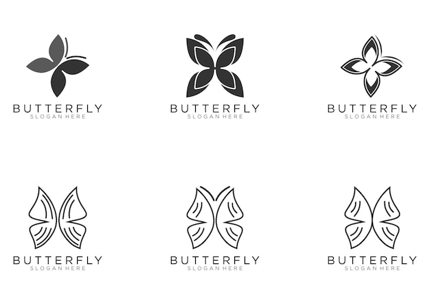 Mariposa logo vector conjunto negro