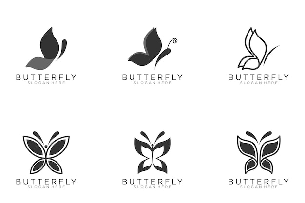 Mariposa logo vector conjunto negro