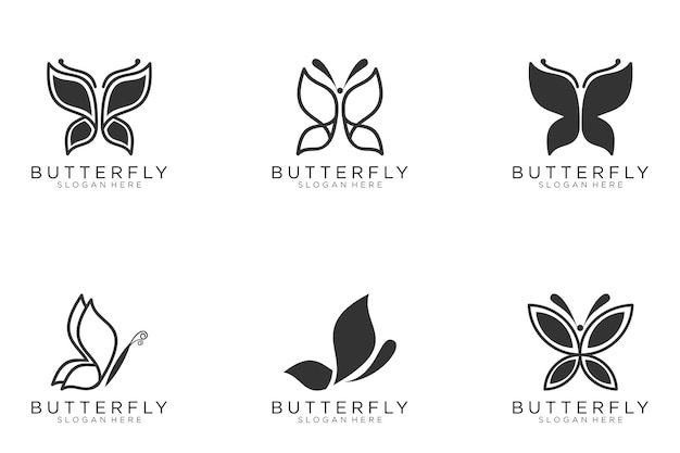 Mariposa logo vector conjunto negro