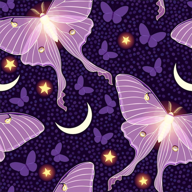 Mariposa lunar con patrones de costuras vectoriales de cristales