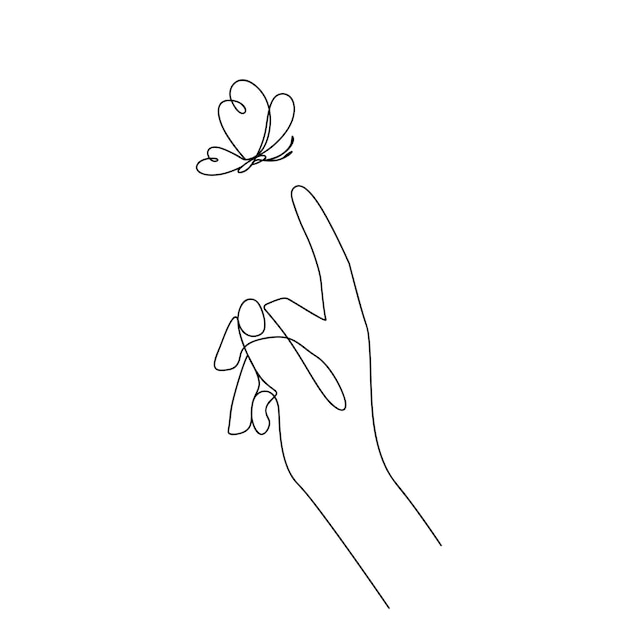 Mariposa y mano clipart elegancia contorno lineal minimalista