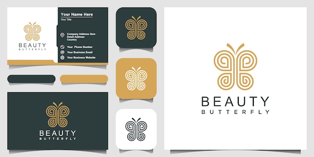Mariposa minimalista estilo de línea de arte. Belleza, estilo spa de lujo. Diseño de logotipo y tarjeta de visita.