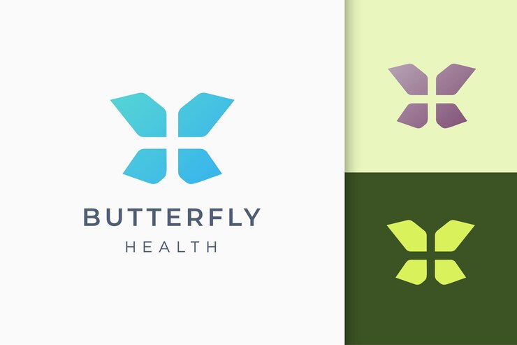 Mariposa o salud más logotipo abstracto en forma simple y moderna