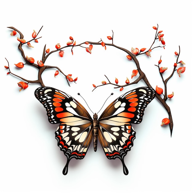 una mariposa que está en una rama con la palabra amor en ella