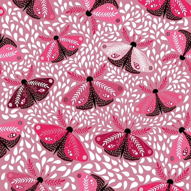 Mariposa rosa en pétalos patrón sin costura rosado valentines regalo de envoltura patrón vector
