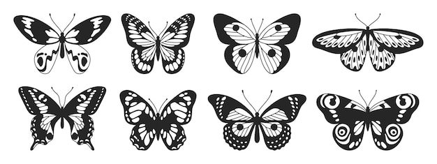 Vector mariposa sexto juego de alas en blanco y negro al estilo de líneas onduladas estética y2k