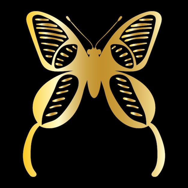 Mariposa silueta dorada fondo negro vector aislado