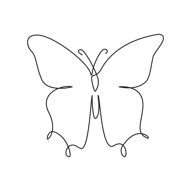 Mariposa única continua una línea fuera de línea dibujo de arte vectorial y diseño de tatuaje