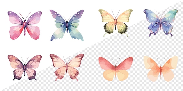 Mariposa vector png en acuarela dibujada a mano en un fondo transparente