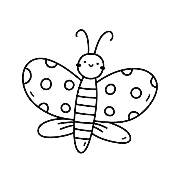 Mariposa voladora linda y divertida aislada sobre fondo blanco ilustración de garabato dibujado a mano