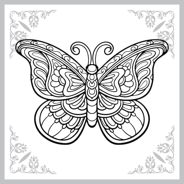 Mariposa zentangle artes aislado sobre fondo blanco.