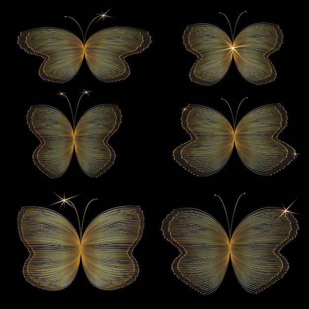 Mariposas abstractas doradas en una ilustración vectorial