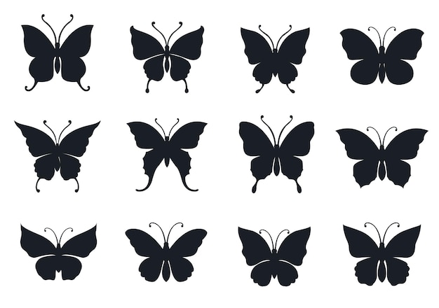 Mariposas, aislado, vectores, siluetas