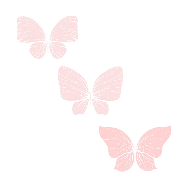 Las mariposas con alas en colores rosados delicados románticos simples insectos conjunto de ilustraciones gráficas de