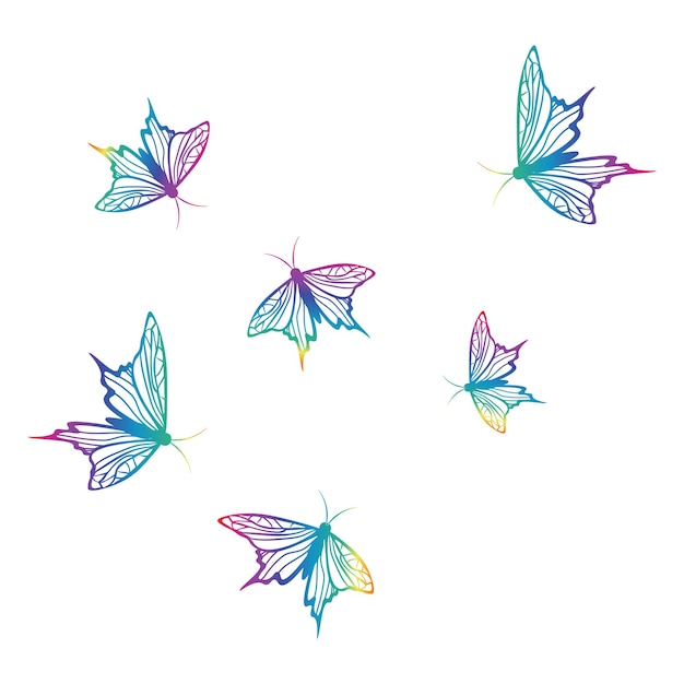 Mariposas arcoiris volando en diferentes direcciones ilustración vectorial