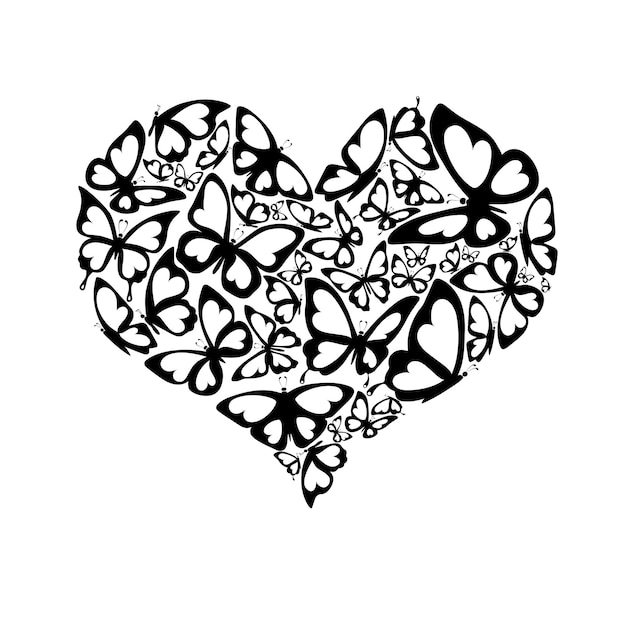 Mariposas blancas y negras encerradas en forma de corazón