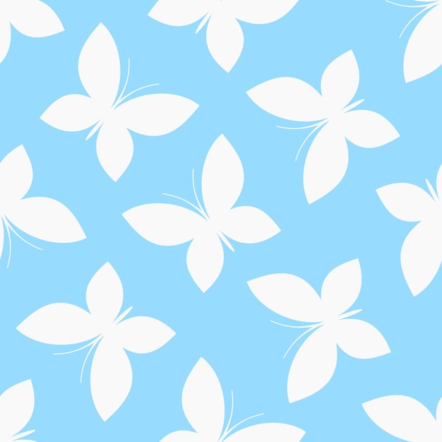 Mariposas blancas sobre fondo azul patrón sin costuras vectorial