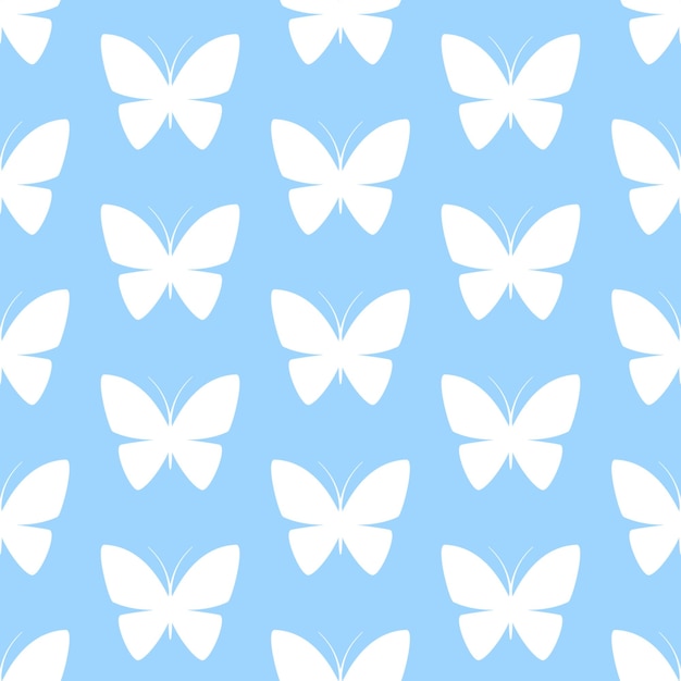 Mariposas blancas sobre fondo azul Vector patrón sin costuras