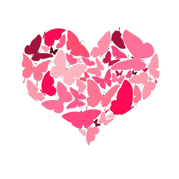 Las mariposas en colores rosa y rojo están encerradas en forma de corazón.