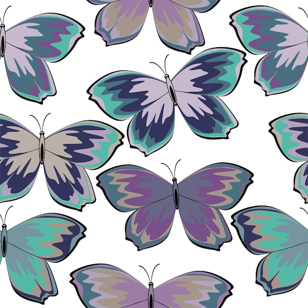 Mariposas de colores sobre fondo blanco. textura sin fisuras. Grunge. Pasos vectoriales 10