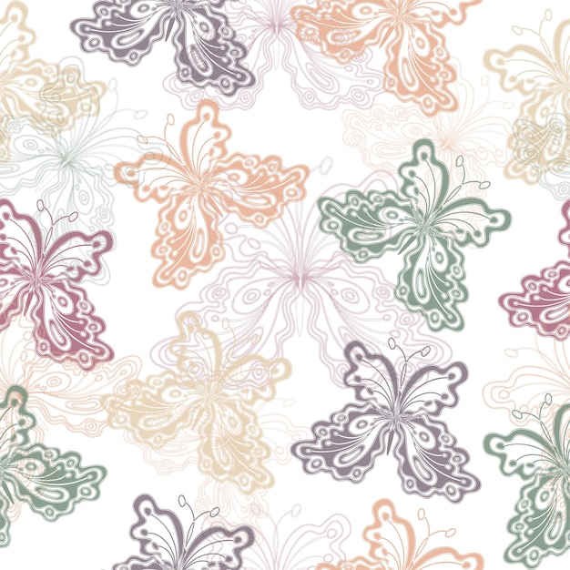 Mariposas de colores sobre fondo blanco. Tonos de moda.