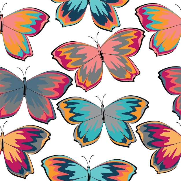 Mariposas de colores sobre fondo blanco. Tonos de moda.