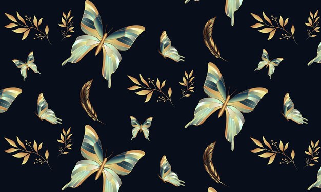 mariposas estampadas en vector de fondo negro