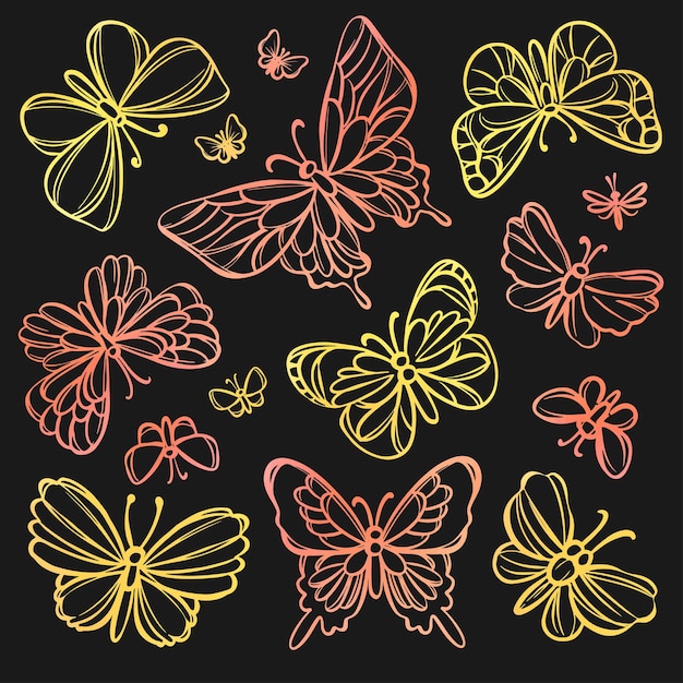 Vector mariposas fabulosas conjunto de vectores de bocetos de insectos calados