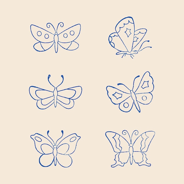 Mariposas ilustraciones vectoriales iconos diseño plano elementos gráficos set 6