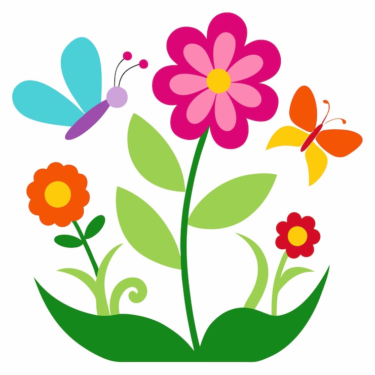 Vector mariposas y libélulas en el jardín de flores ilustración vectorial sobre fondo blanco