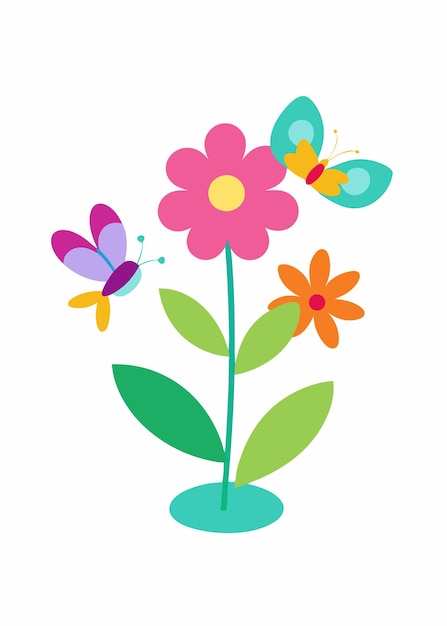 Mariposas y libélulas en el jardín de flores Ilustración vectorial sobre fondo blanco