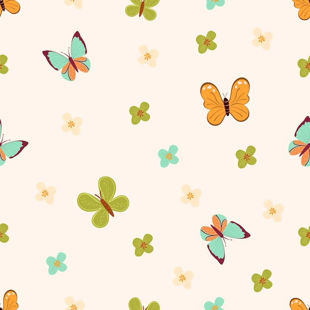 Vector mariposas lindas en un fondo de primavera sin costuras día de la madre cumpleaños plantilla para textil