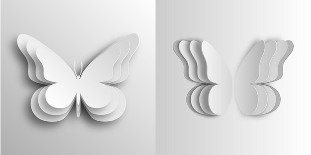 Vector mariposas volumétricas en estilo papel fabricadas en cartón. en dos versiones. 10 eps