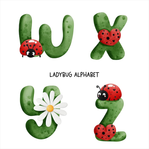 Vector mariquita acuarela alfabeto vector ilustración