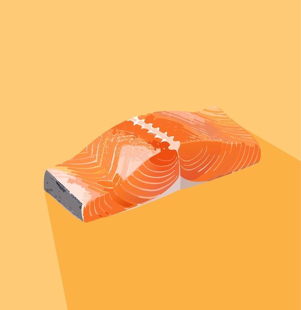 Mariscos frescos de salmón con fondo naranja