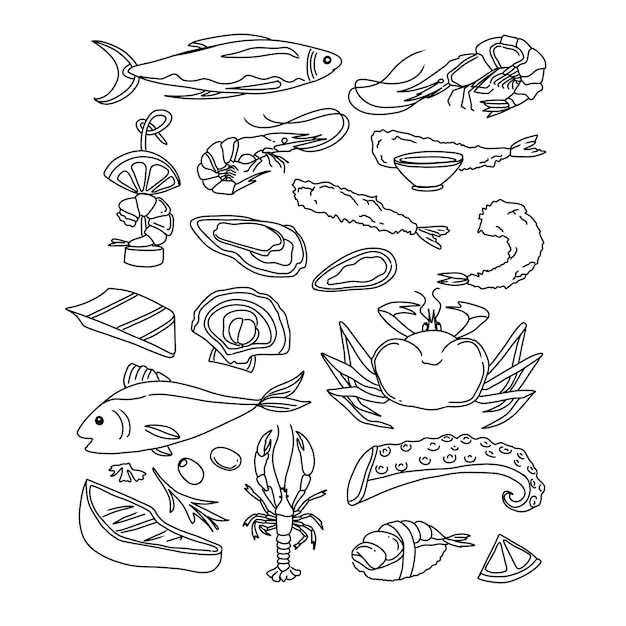 mariscos pescado ilustración comida océano mar vector menú camarones restaurante cangrejo diseño