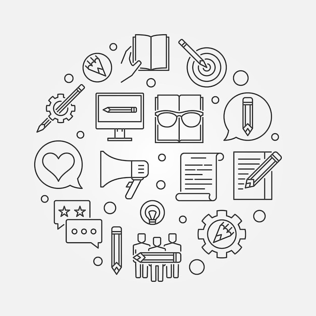 Marketing de contenidos ilustración de contorno vectorial redondo o banner