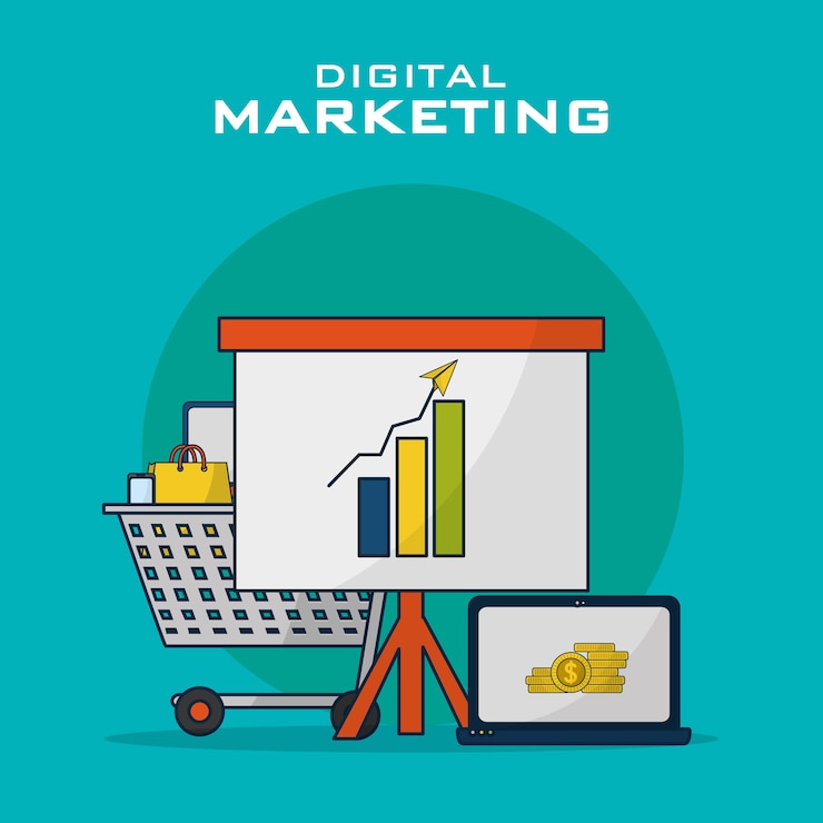 Vector marketing digital y compras.